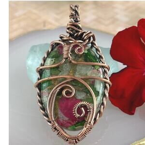 Oval Oyster Turquoise Stone Copper Wrapped Pendant
